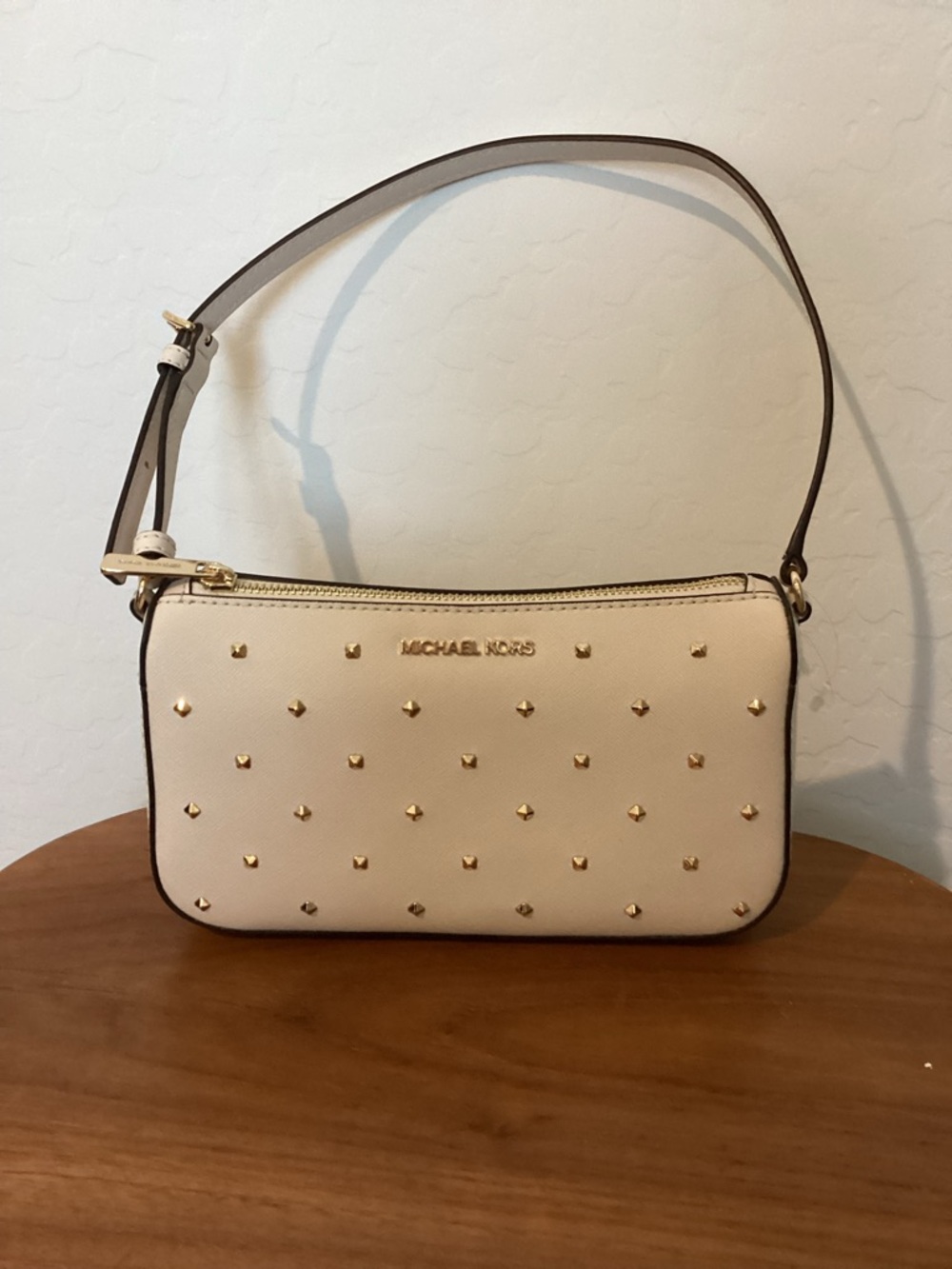 Michael Kors Cream Shoulder Bag with Gold Stud Details